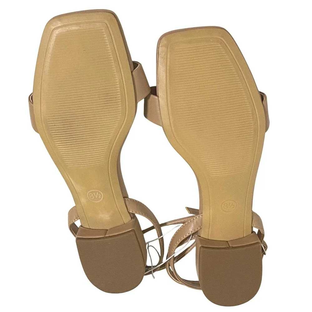 New Day Delores Tan Ankle Strap Square Toe Low Heel Sandals 8.5 Capsule Wardrobe